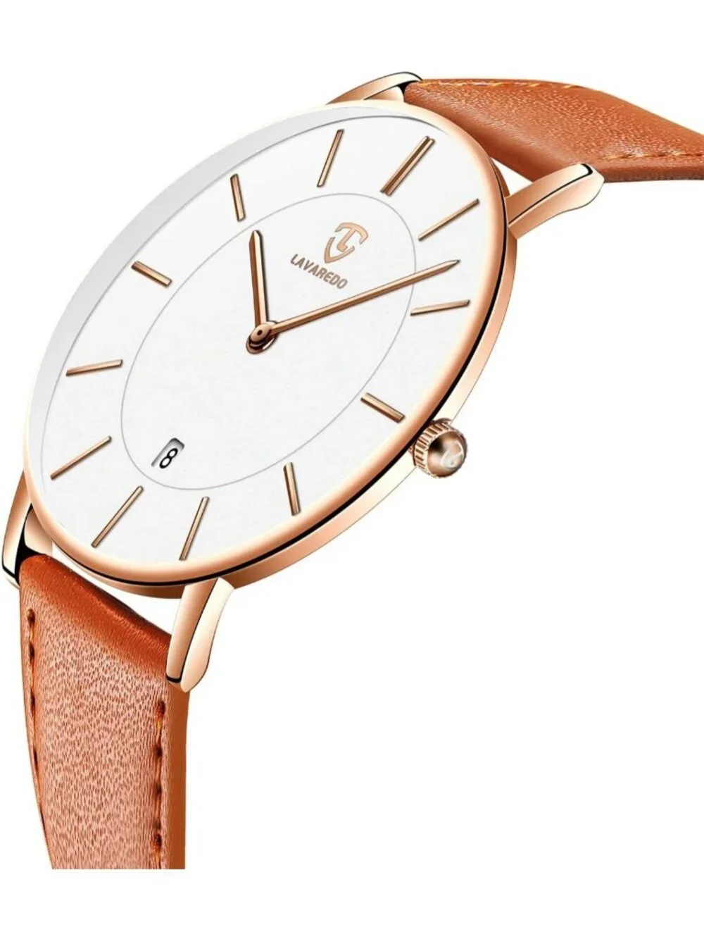 Men's Orange White Leather Strap Analog Minimalist Fashion Simple Wrist Watch